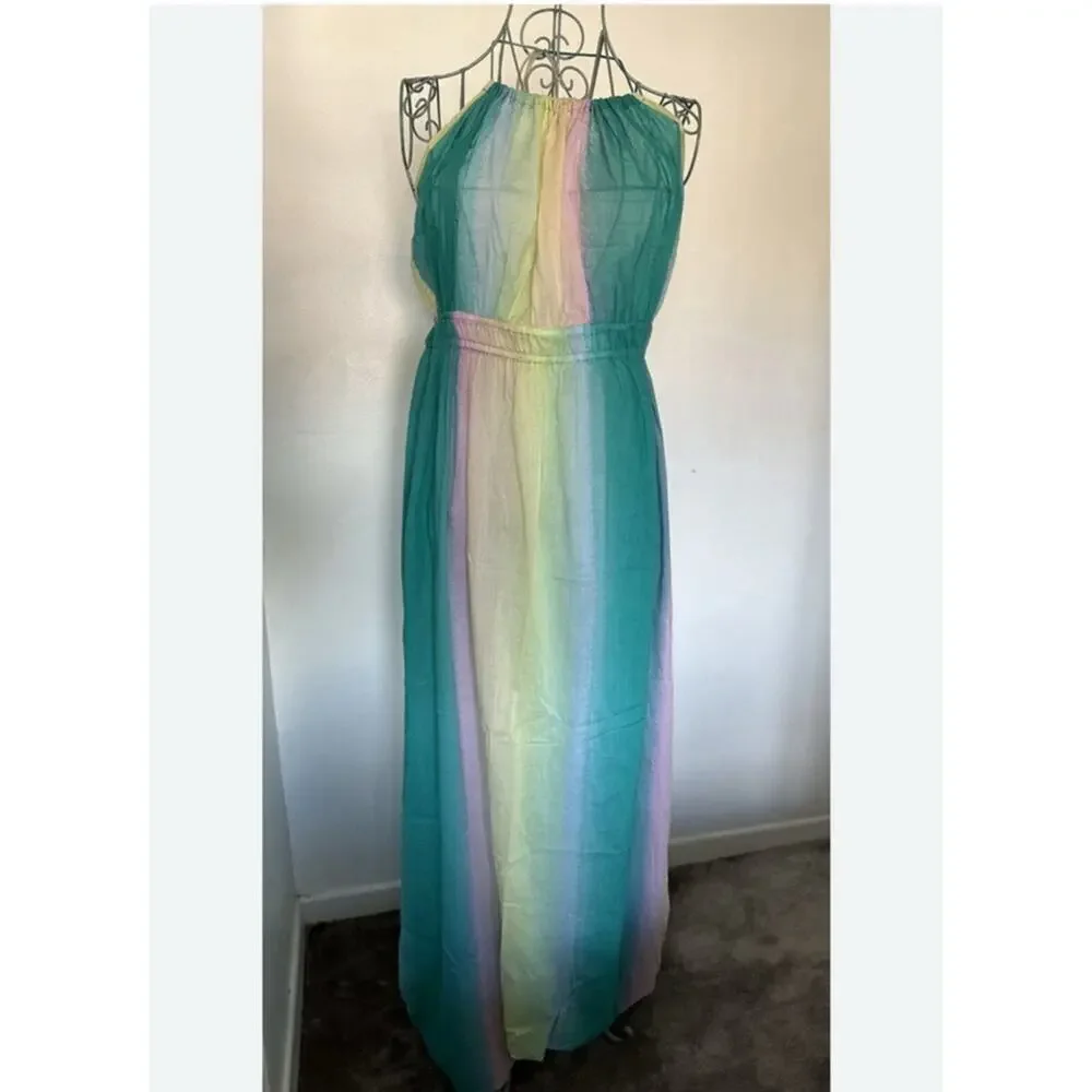 Asos Long Beach Dress Swim Cover Up Halter Style Hand‎ Dyed Pastels Size 6